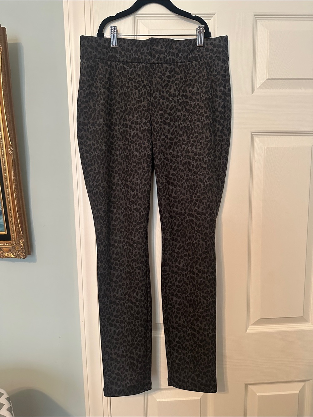 NYDJ Dark Gray Leopard Straight Leg Pants